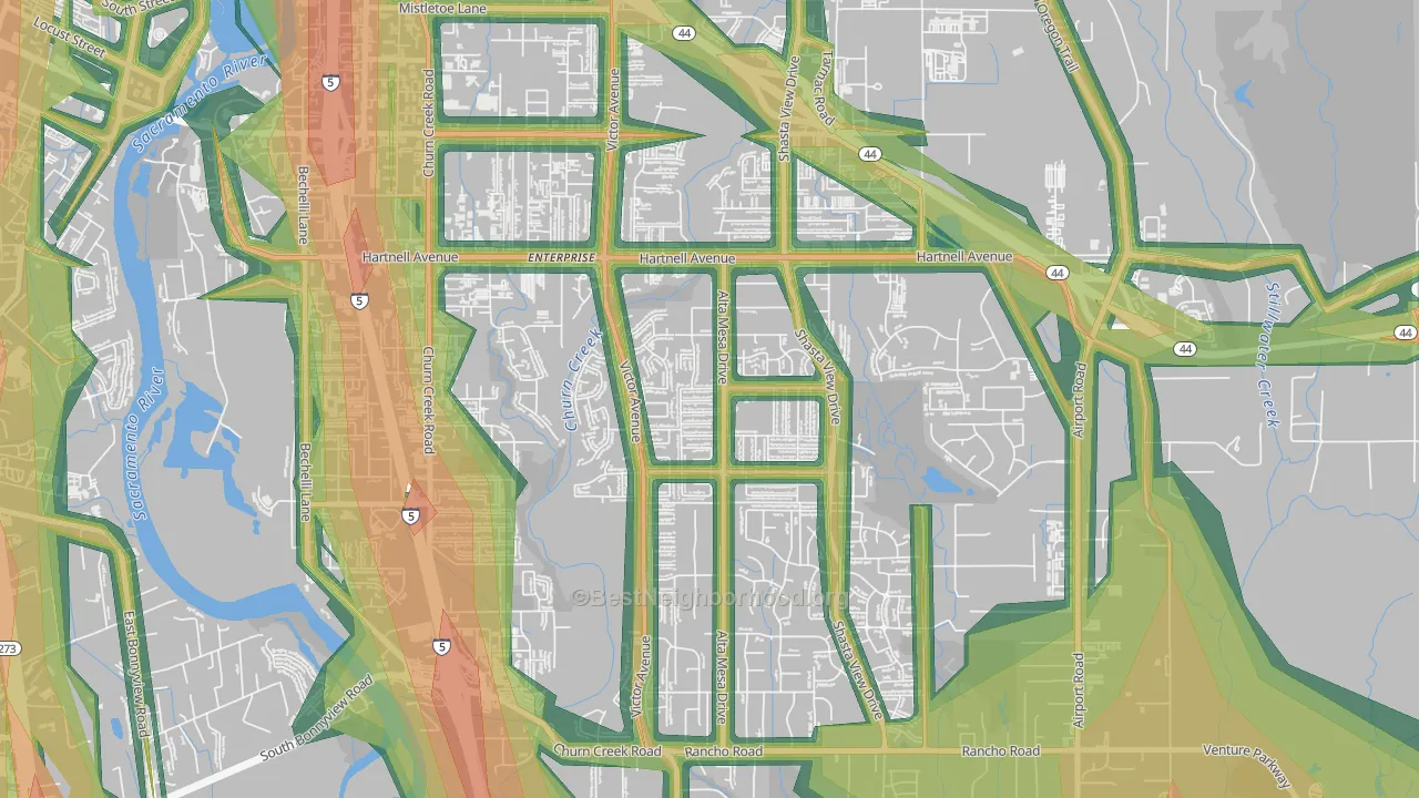 Starview, Redding, CA Map of Noise Levels in Starview