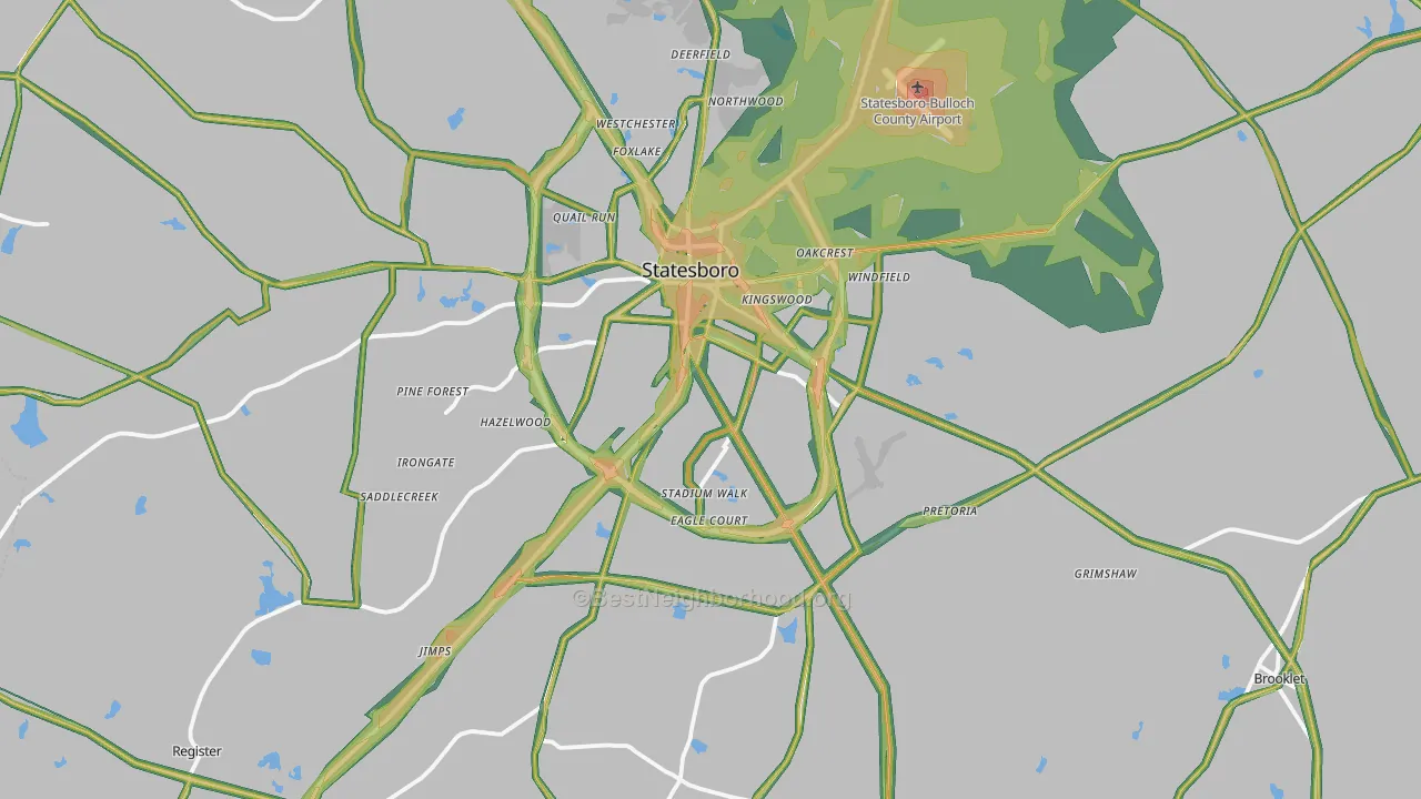 Statesboro, GA Map of Noise Levels in Statesboro