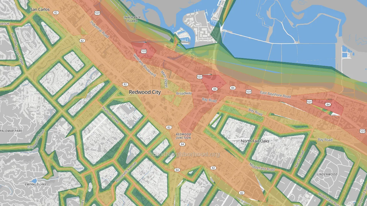 Staumbaugh Heller, Redwood City, CA Map of Noise Levels in Staumbaugh Heller