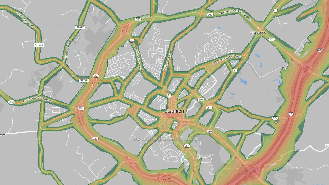Staunton City, VA Map of Noise Levels in Staunton City