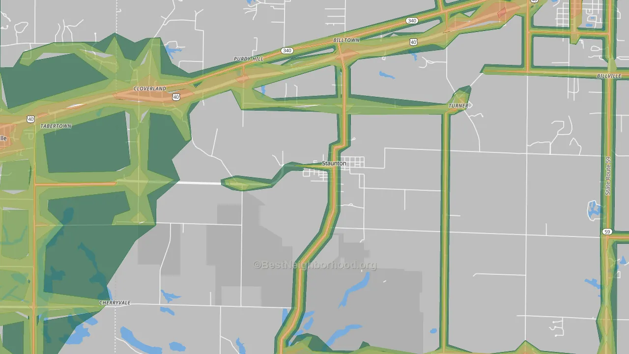 Staunton, IN Map of Noise Levels in Staunton