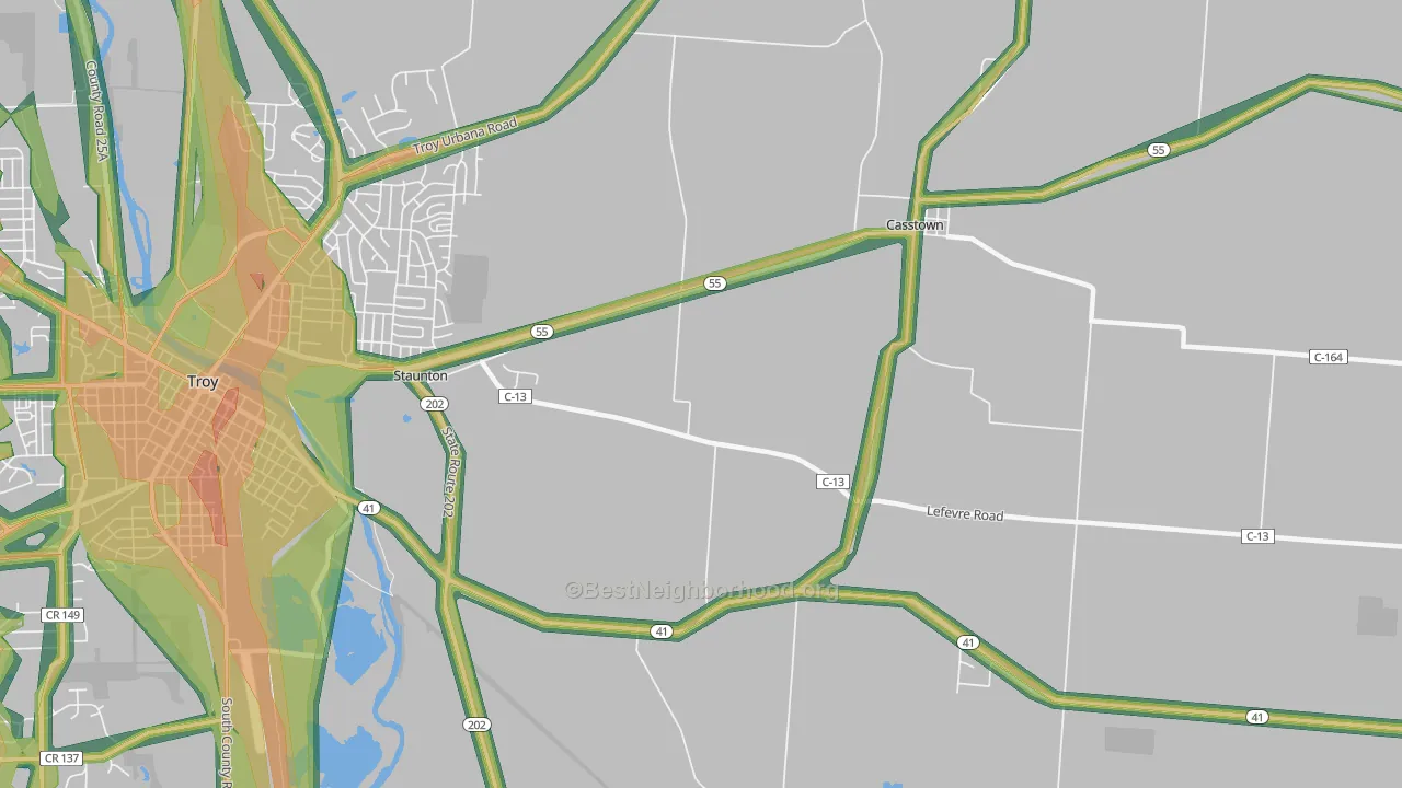 Staunton, OH Map of Noise Levels in Staunton