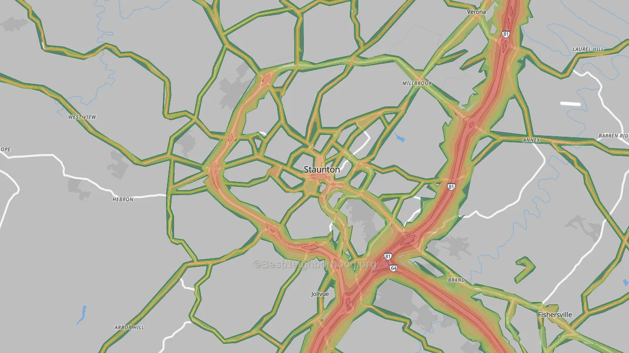 Staunton, VA Map of Noise Levels in Staunton