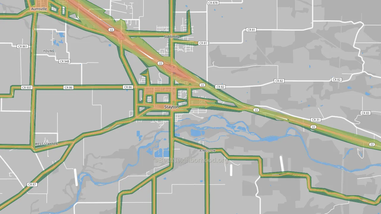 Stayton, OR Map of Noise Levels in Stayton