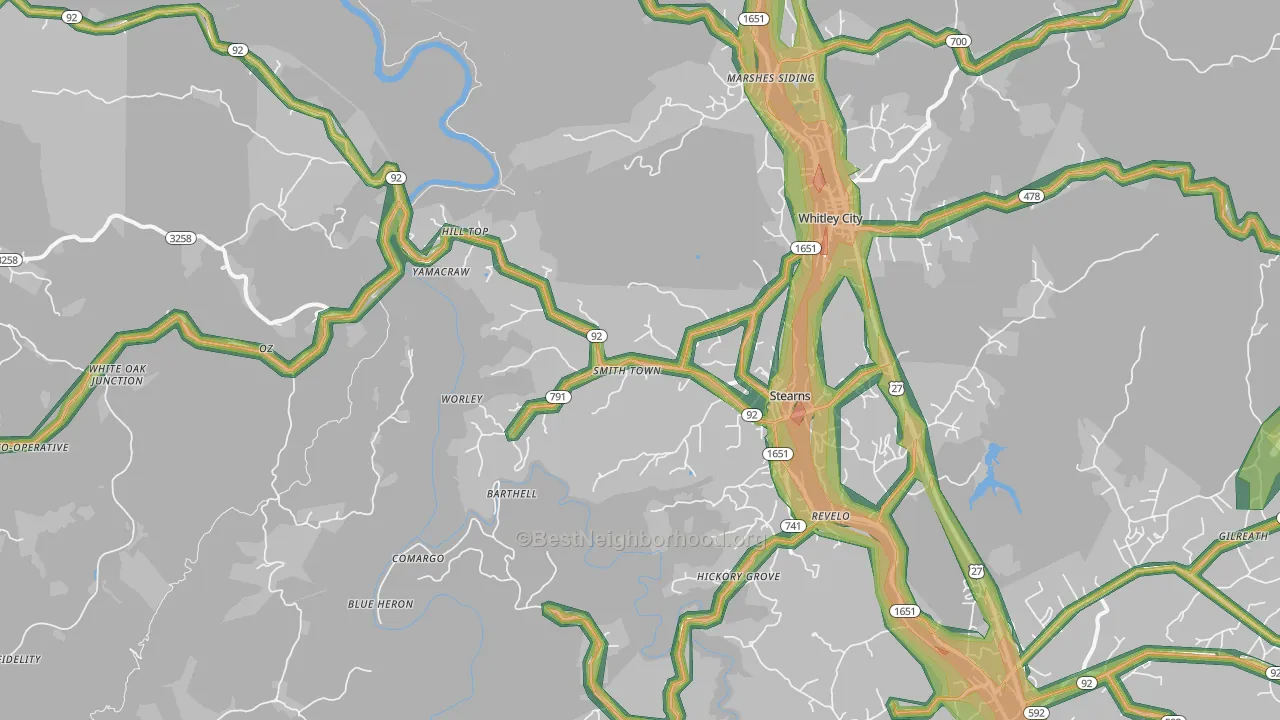 Stearns, KY Map of Noise Levels in Stearns