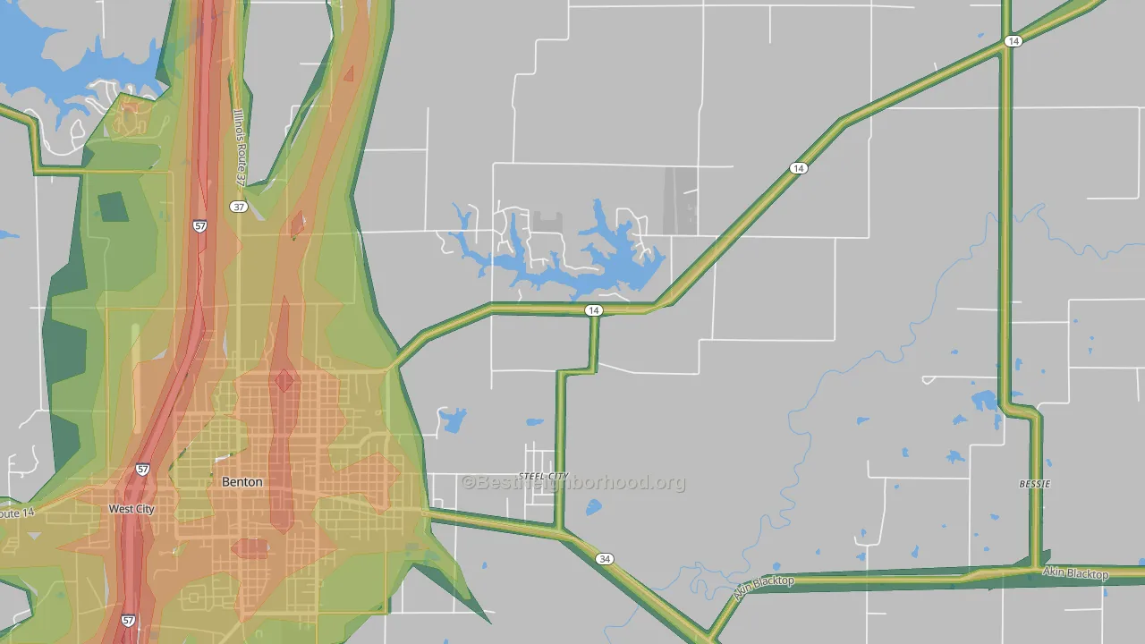 Steel City, IL Map of Noise Levels in Steel City