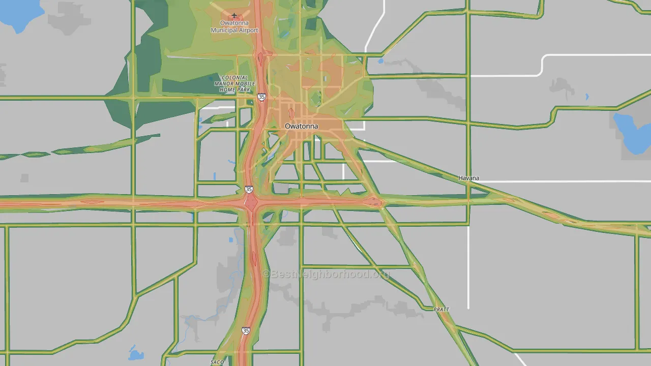 Steele County, MN Map of Noise Levels in Steele County
