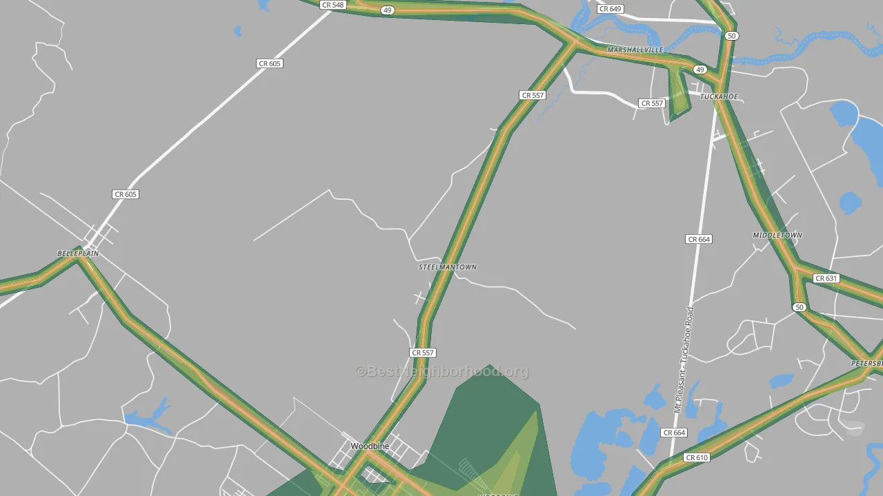 Steelmantown, NJ Map of Noise Levels in Steelmantown