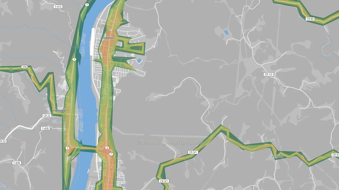 Steelton, WV Map of Noise Levels in Steelton