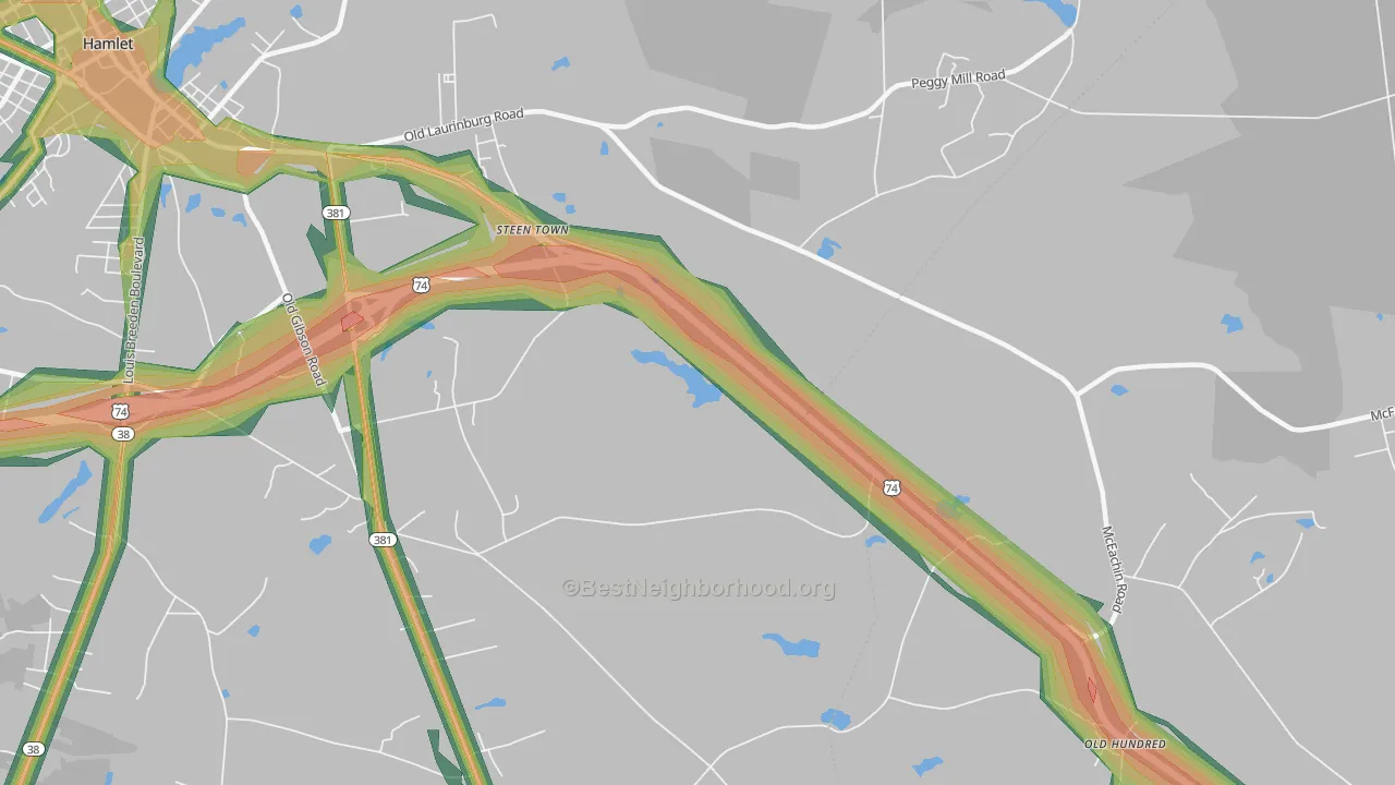Steen Town, NC Map of Noise Levels in Steen Town