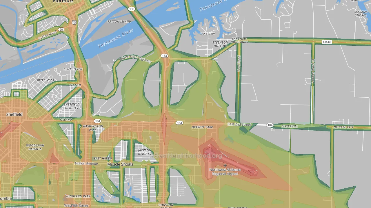 Steenson Hollow, AL Map of Noise Levels in Steenson Hollow