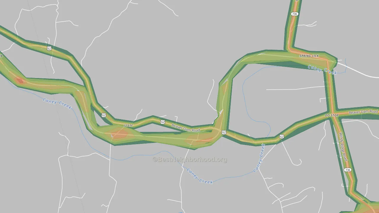 Steff, KY Map of Noise Levels in Steff