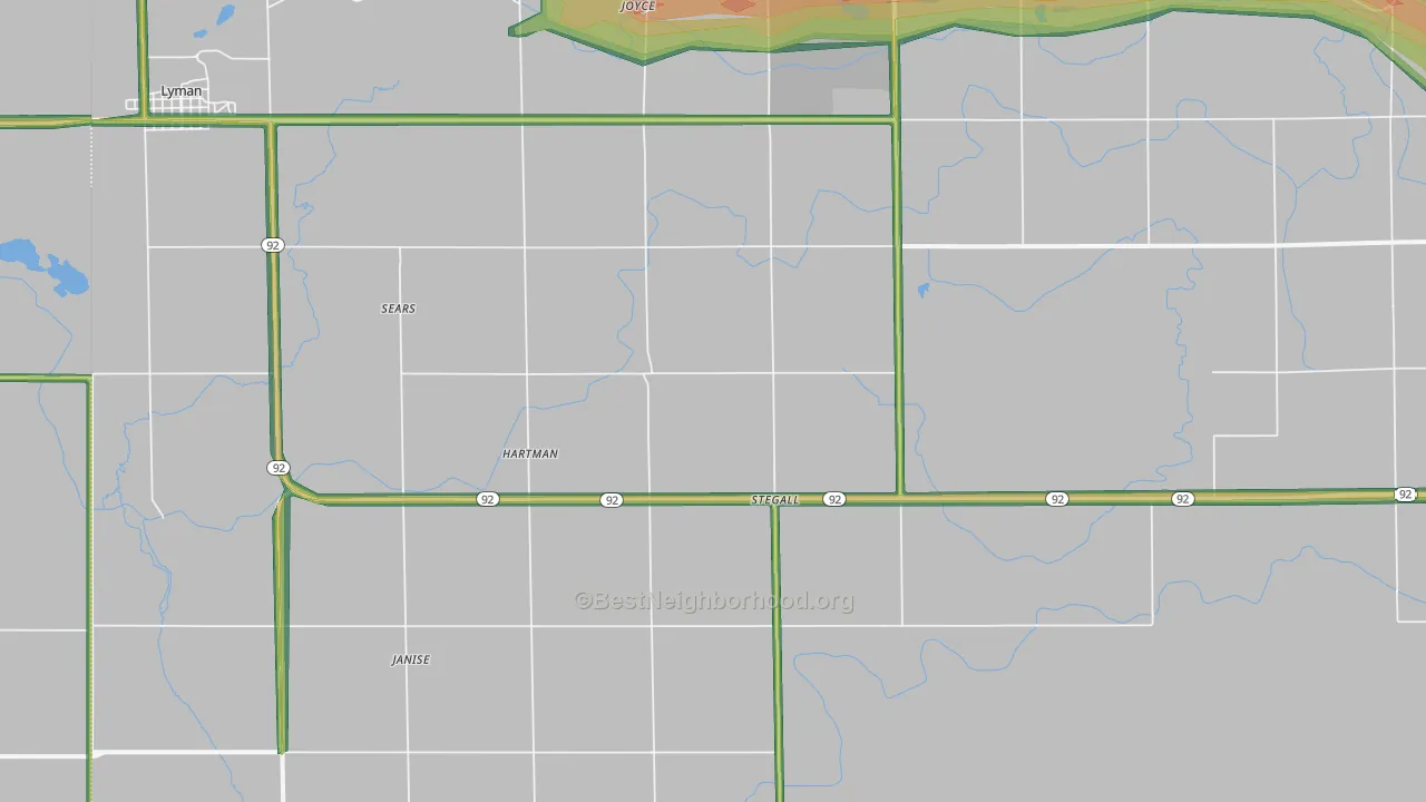 Stegall, NE Map of Noise Levels in Stegall
