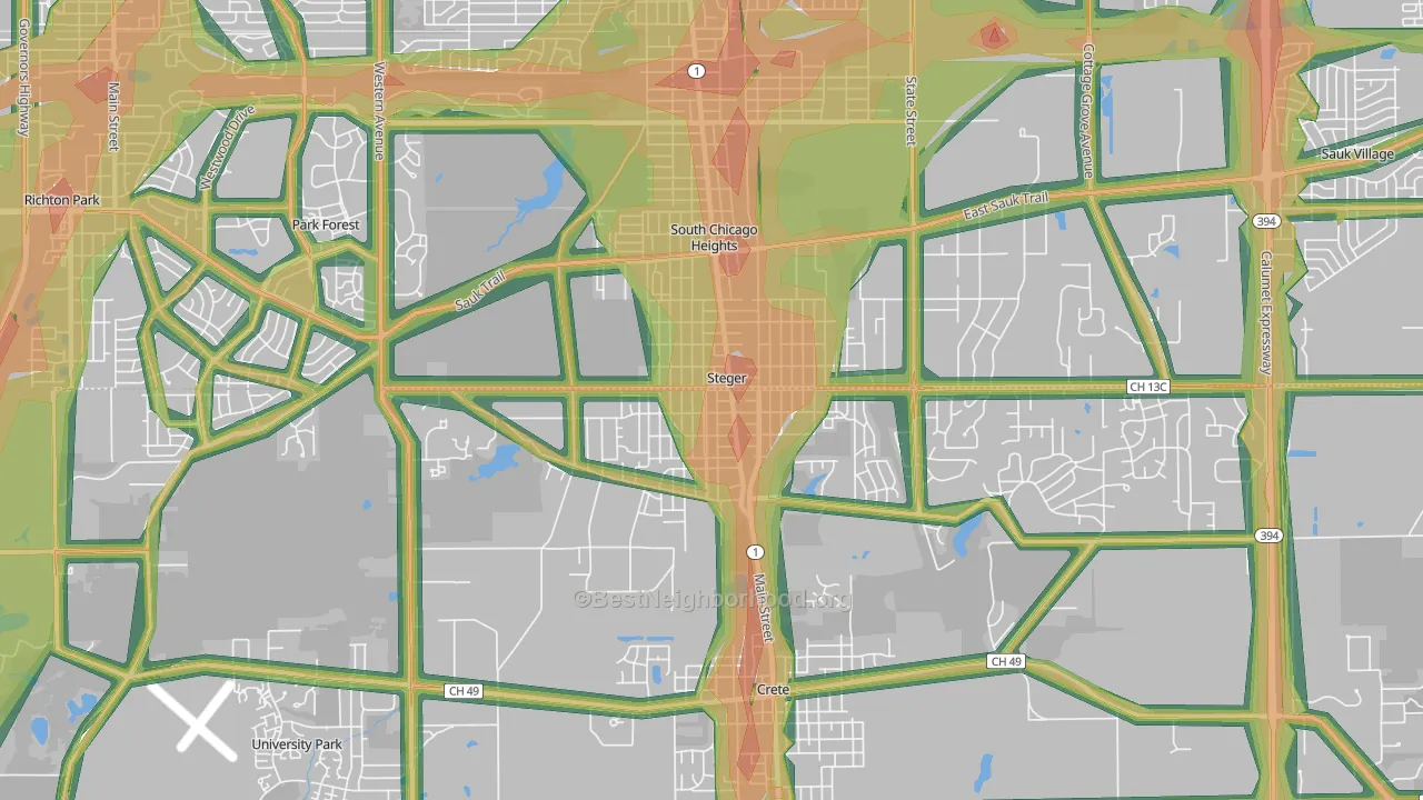 Steger, IL Map of Noise Levels in Steger