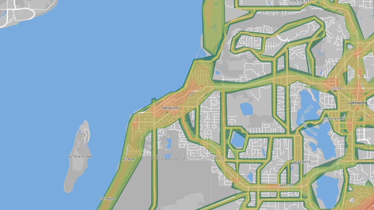 Steilacoom, WA Map of Noise Levels in Steilacoom