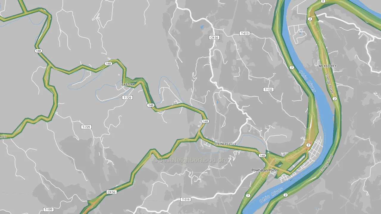 Steinersville, OH Map of Noise Levels in Steinersville