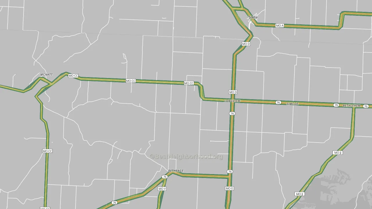 Stella, MO Map of Noise Levels in Stella