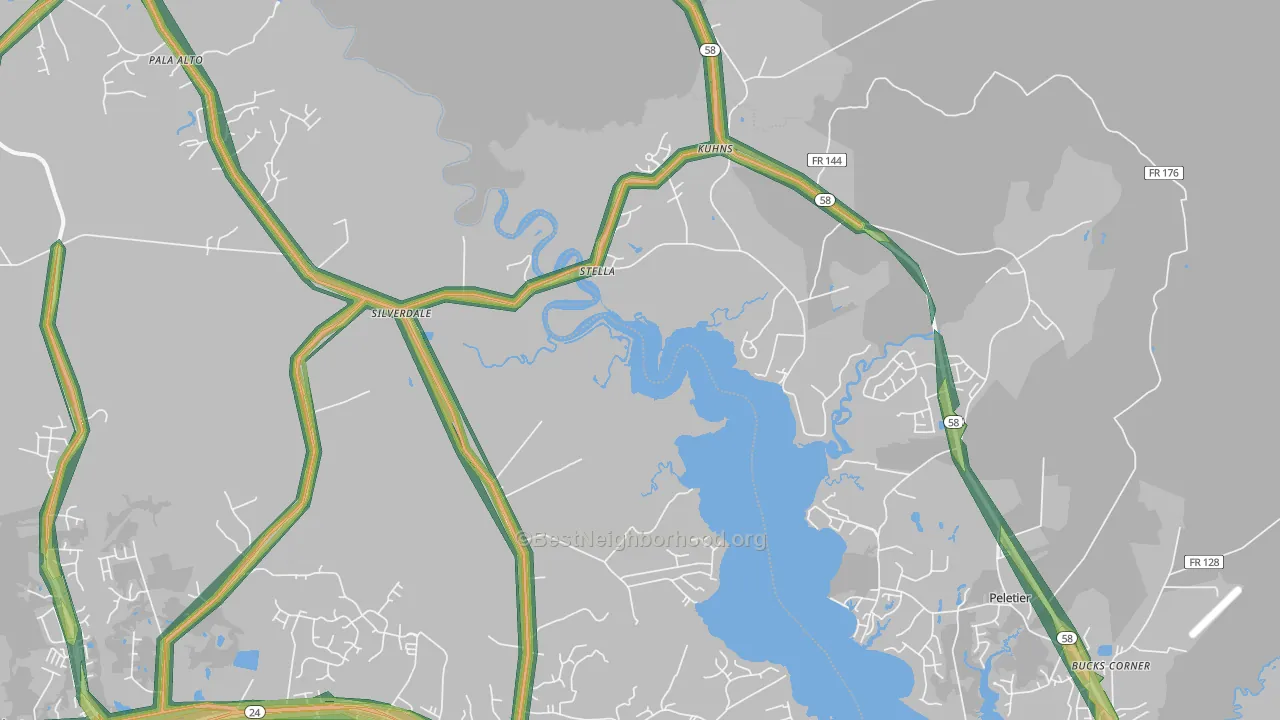 Stella, NC Map of Noise Levels in Stella