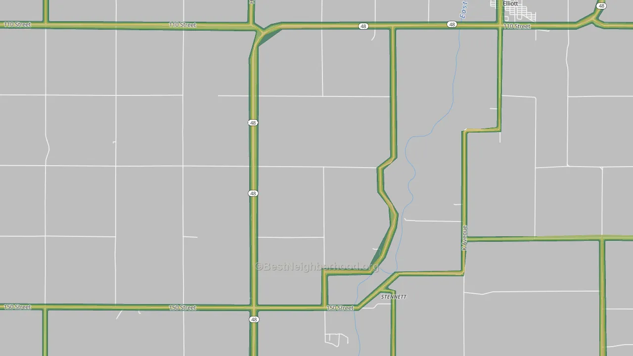 Stennett, IA Map of Noise Levels in Stennett