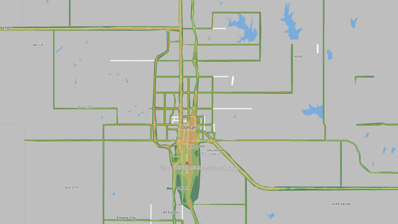 Stephens County, OK Map of Noise Levels in Stephens County