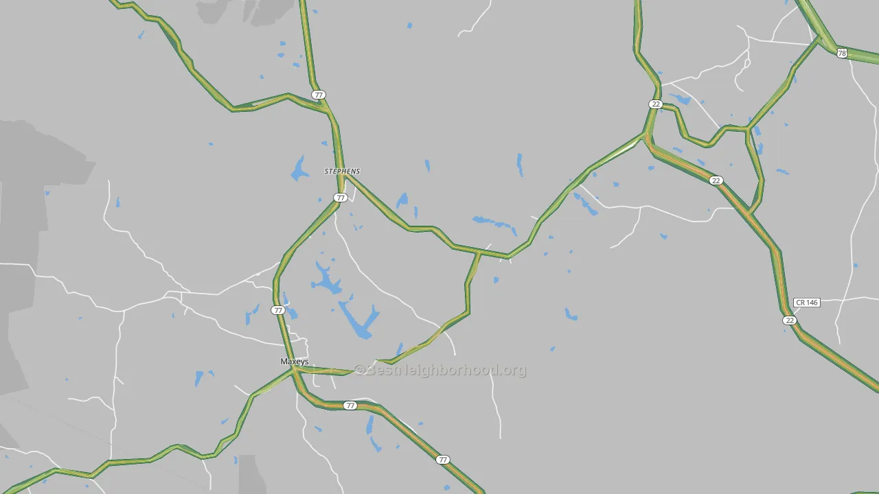 Stephens, GA Map of Noise Levels in Stephens