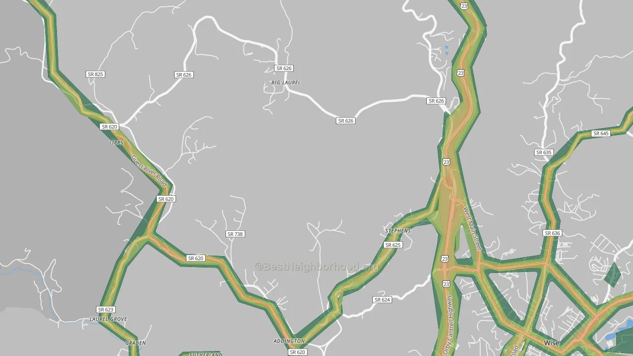Stephens, VA Map of Noise Levels in Stephens