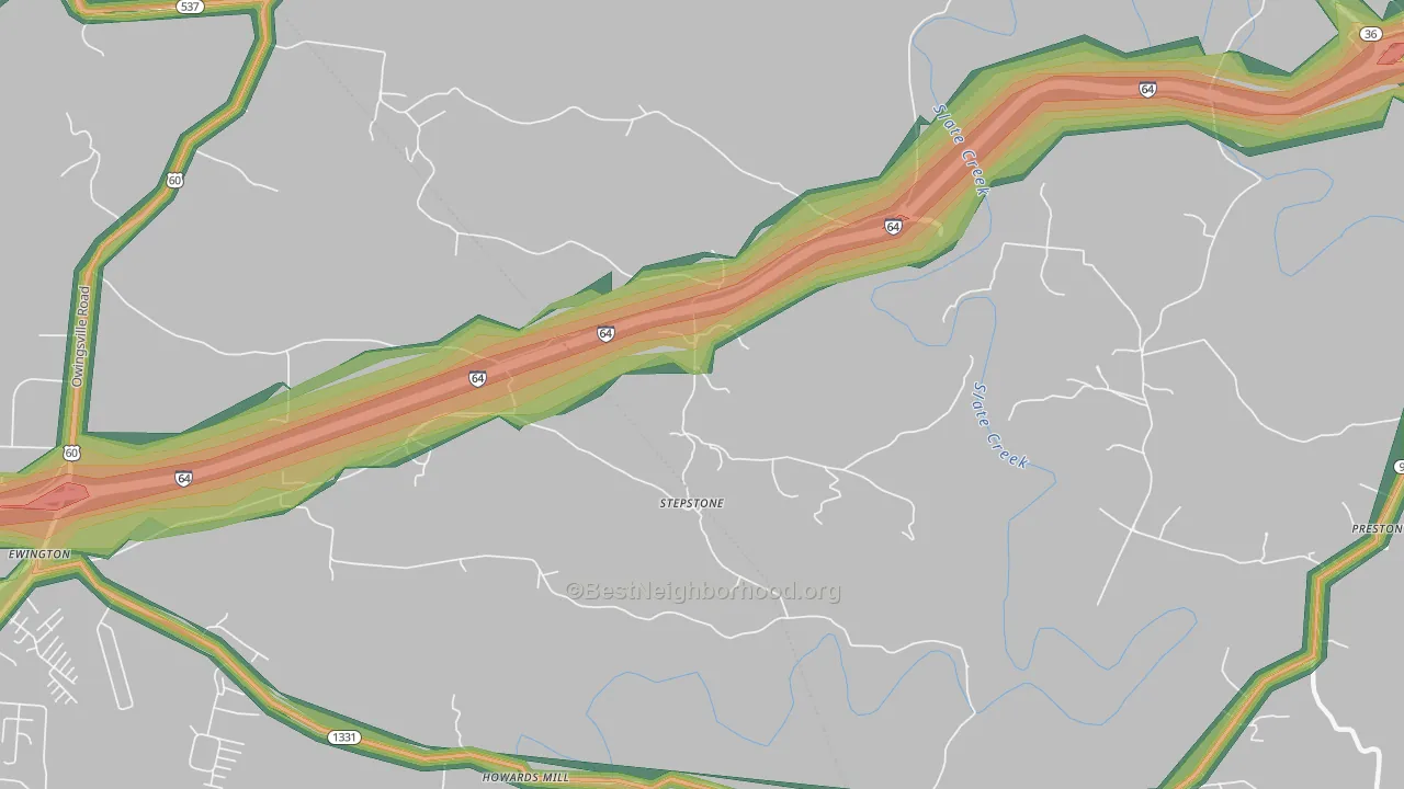 Stepstone, KY Map of Noise Levels in Stepstone