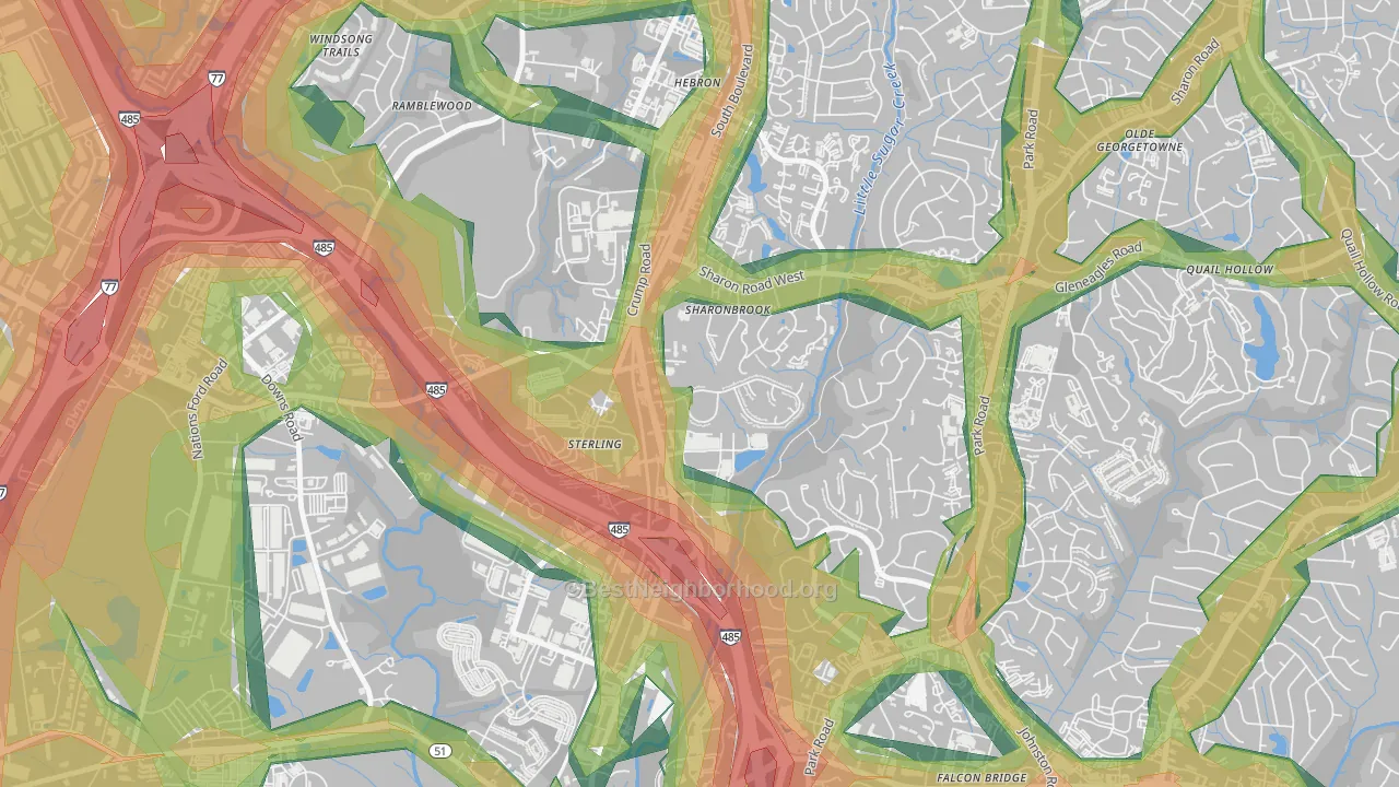 Sterling, Charlotte, NC Map of Noise Levels in Sterling