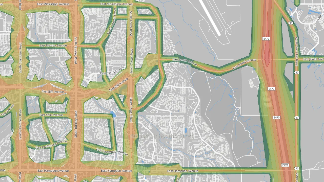 Sterling Hills, Aurora, CO Map of Noise Levels in Sterling Hills