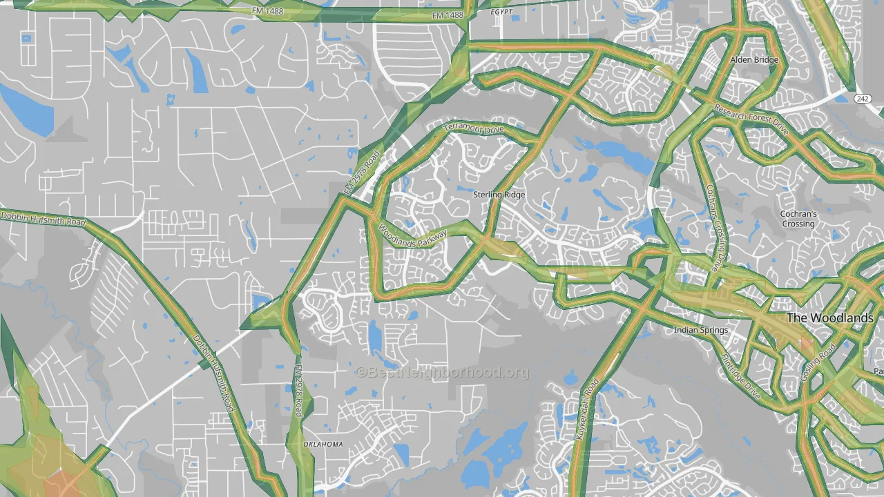 Sterling Ridge, The Woodlands, TX Map of Noise Levels in Sterling Ridge
