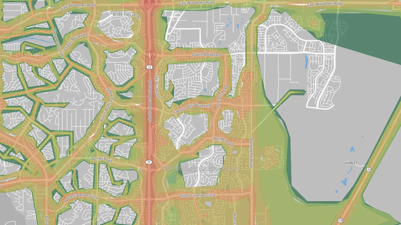 Stetson Hills, Colorado Springs, CO Map of Noise Levels in Stetson Hills