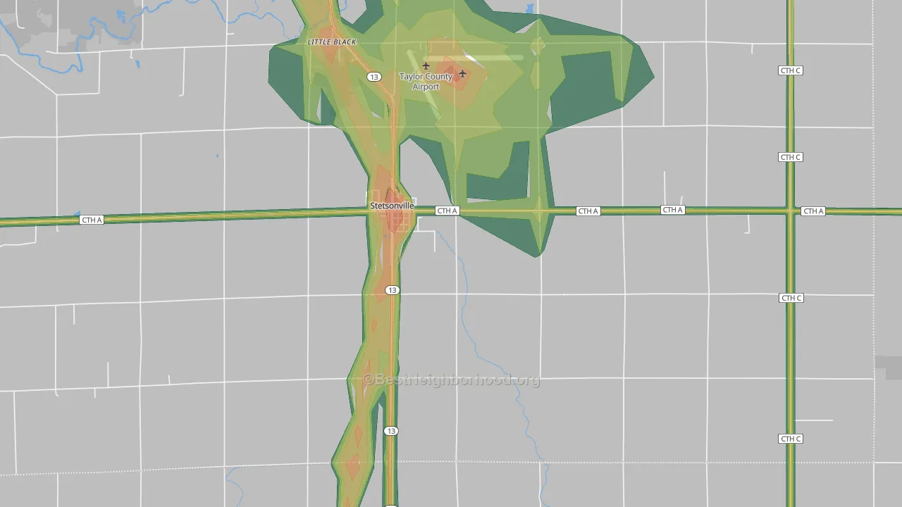 Stetsonville, WI Map of Noise Levels in Stetsonville