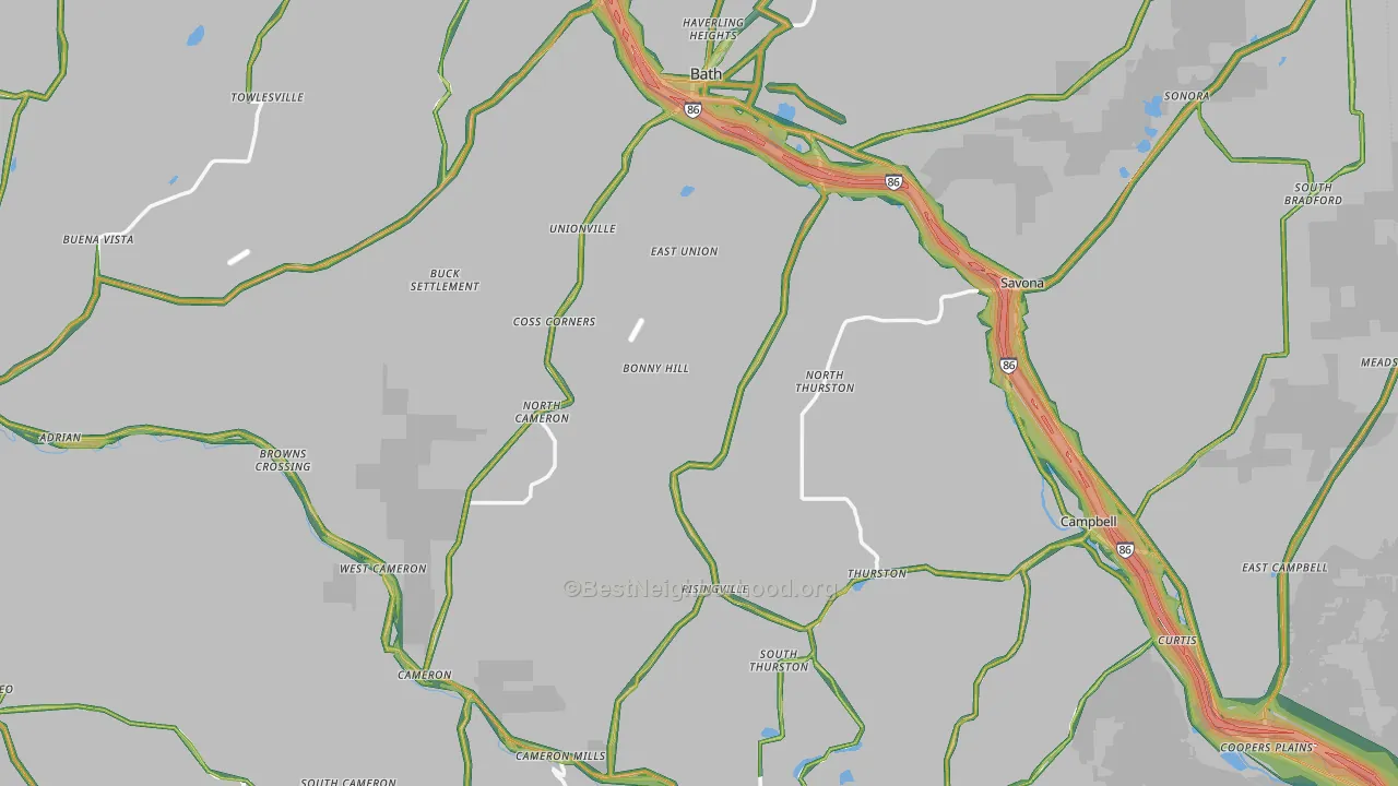 Steuben County, NY Map of Noise Levels in Steuben County