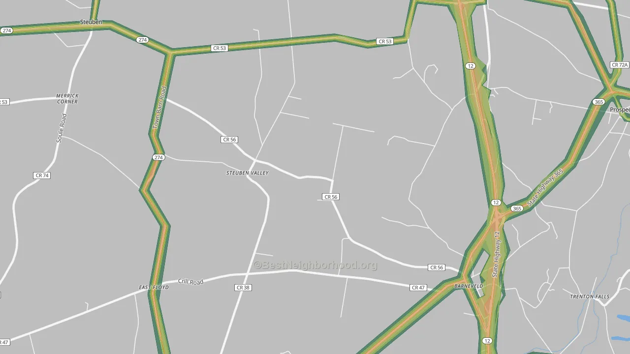 Steuben Valley, NY Map of Noise Levels in Steuben Valley