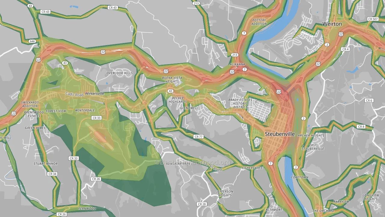 Steubenville, OH Map of Noise Levels in Steubenville