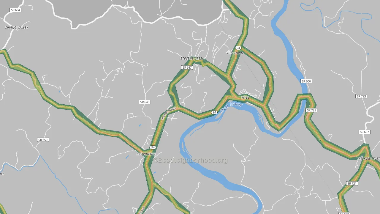 Stevens Creek, VA Map of Noise Levels in Stevens Creek