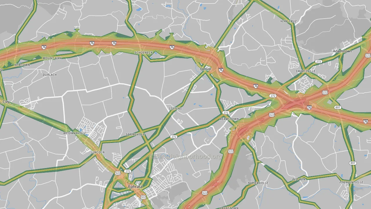 Stevens, PA Map of Noise Levels in Stevens
