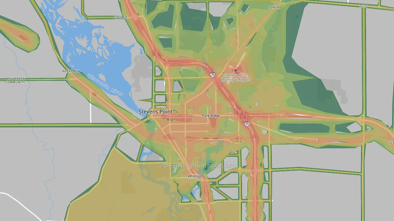 Stevens Point, WI Map of Noise Levels in Stevens Point
