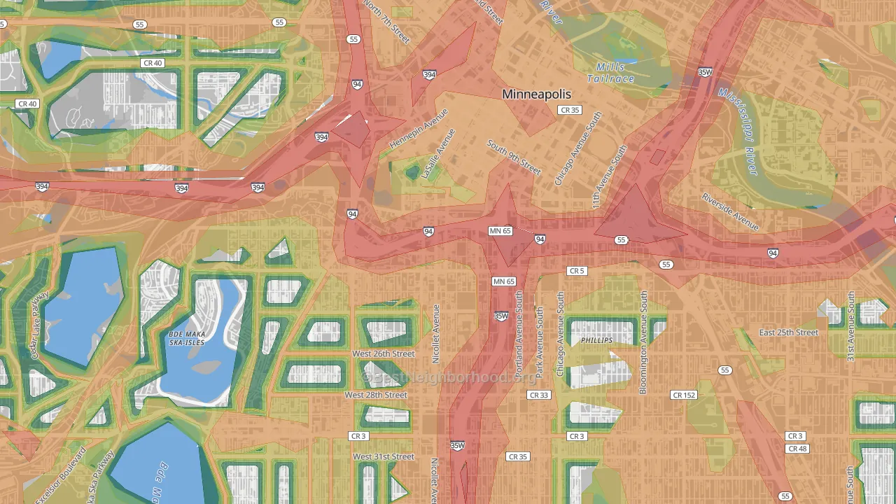 Stevens Square, Minneapolis, MN Map of Noise Levels in Stevens Square