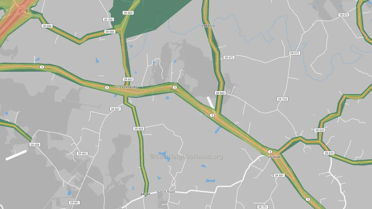 Stevensburg, VA Map of Noise Levels in Stevensburg