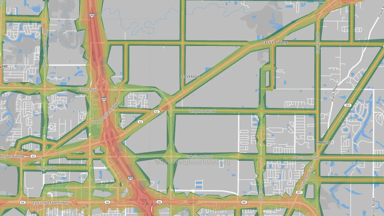 Stevenson, IN Map of Noise Levels in Stevenson