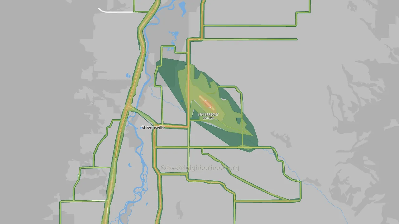 Stevensville, MT Map of Noise Levels in Stevensville