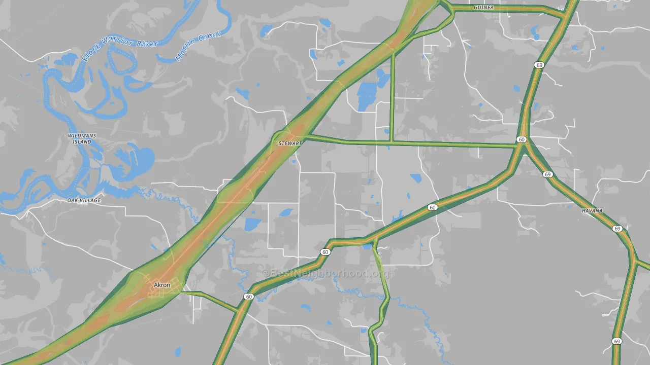 Stewart, AL Map of Noise Levels in Stewart