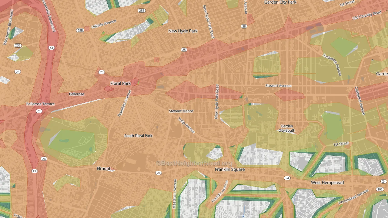 Stewart Manor, NY Map of Noise Levels in Stewart Manor