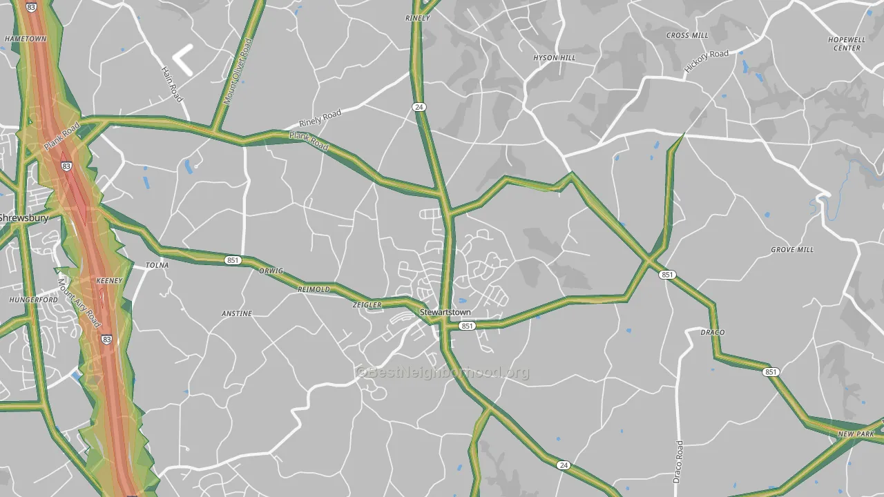 Stewartstown, PA Map of Noise Levels in Stewartstown
