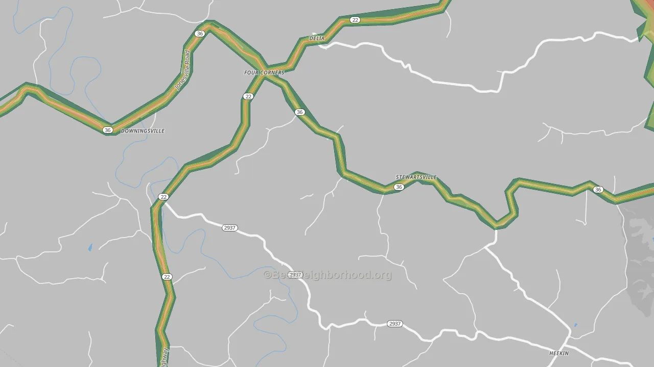 Stewartsville, KY Map of Noise Levels in Stewartsville