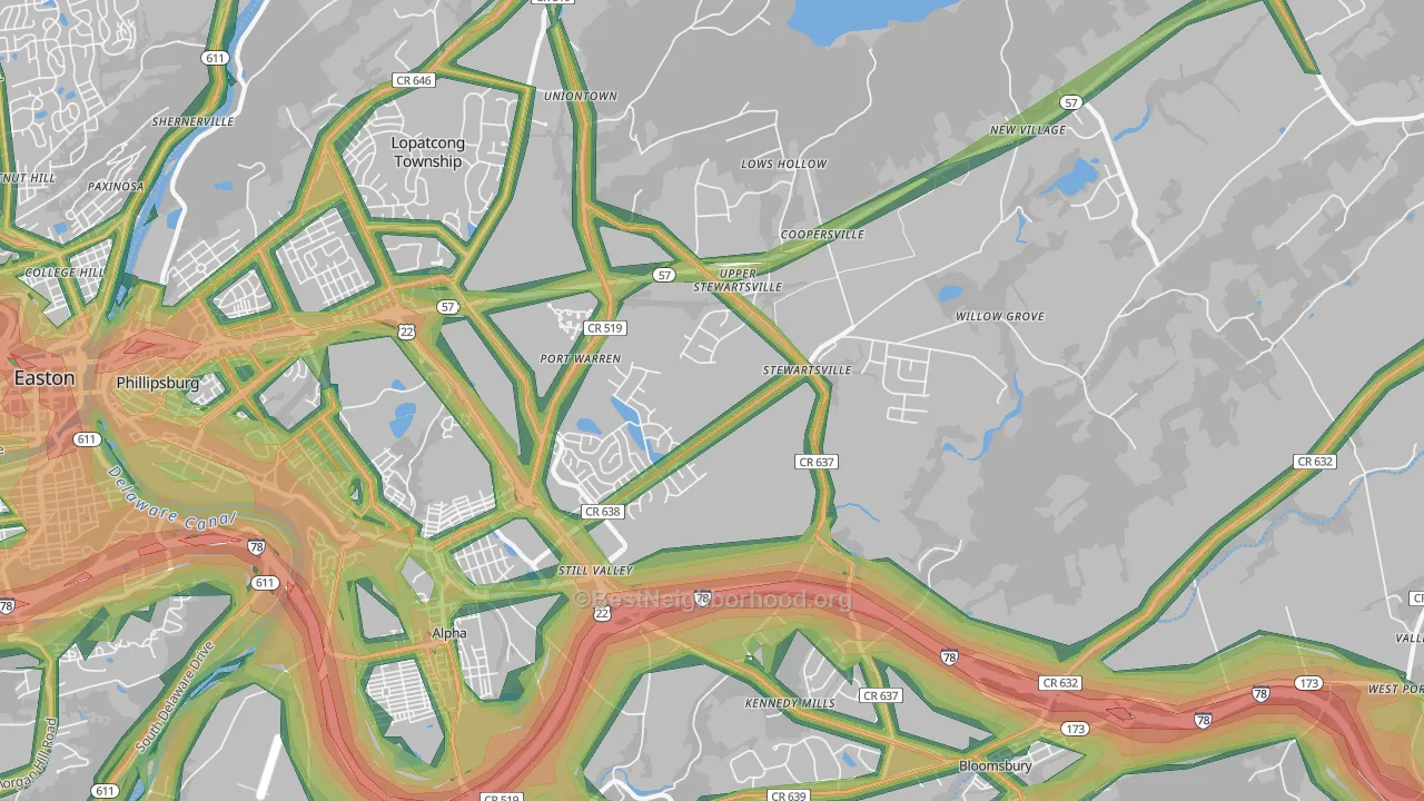 Stewartsville, NJ Map of Noise Levels in Stewartsville