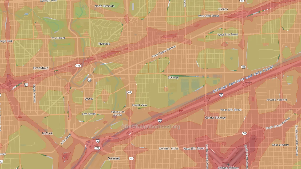 Stickney, IL Map of Noise Levels in Stickney