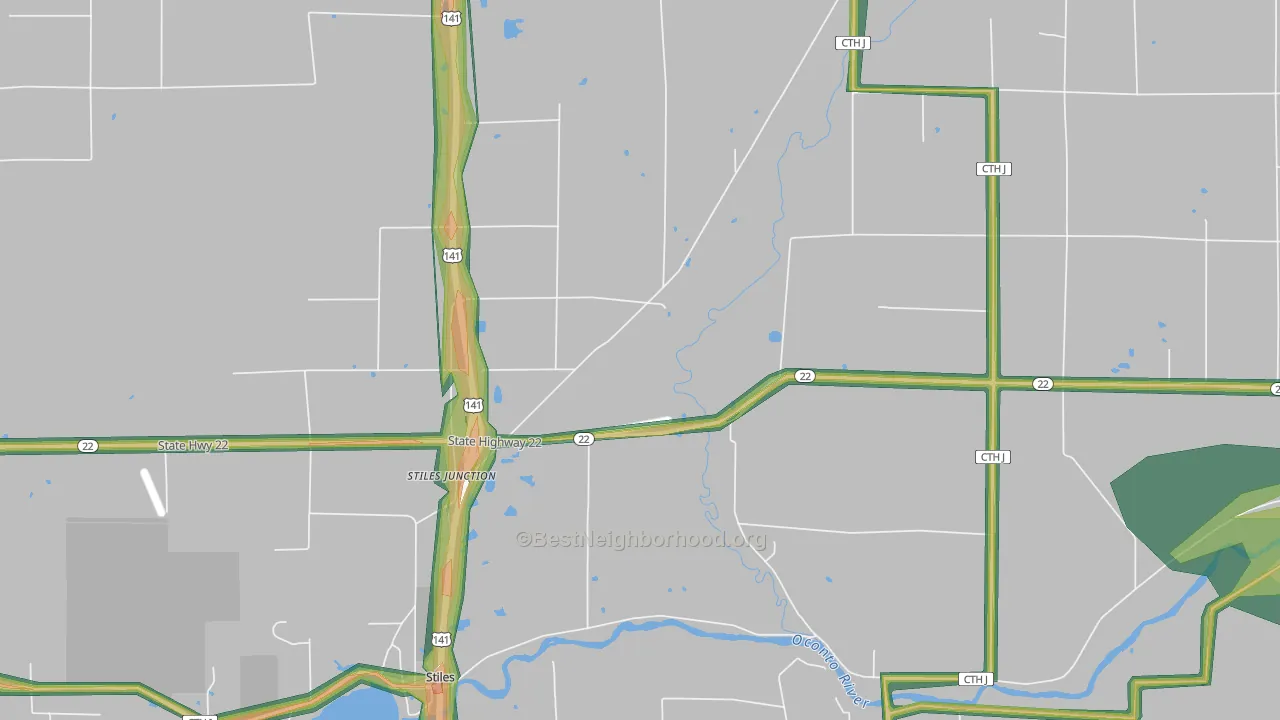 Stiles Junction, WI Map of Noise Levels in Stiles Junction