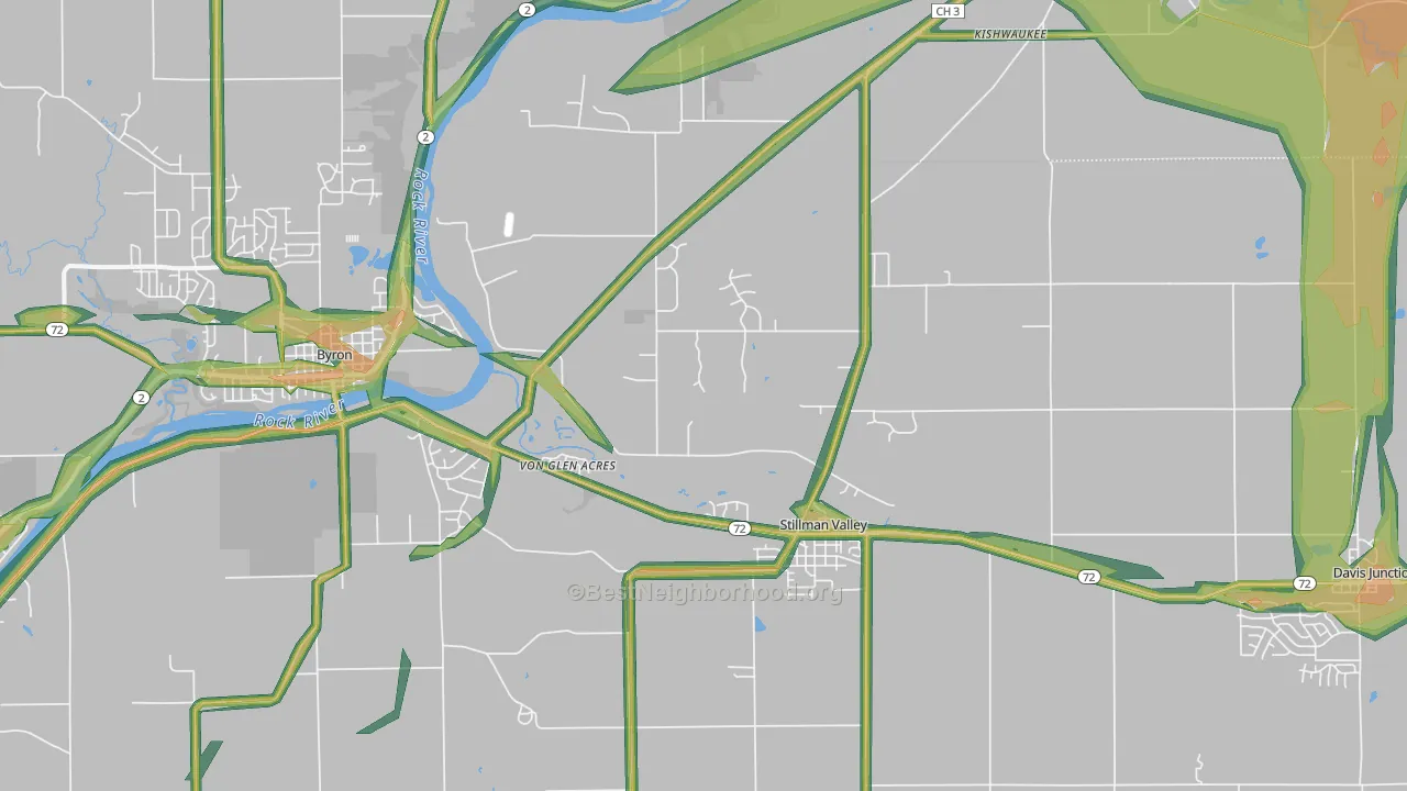 Stillman Valley, IL Map of Noise Levels in Stillman Valley